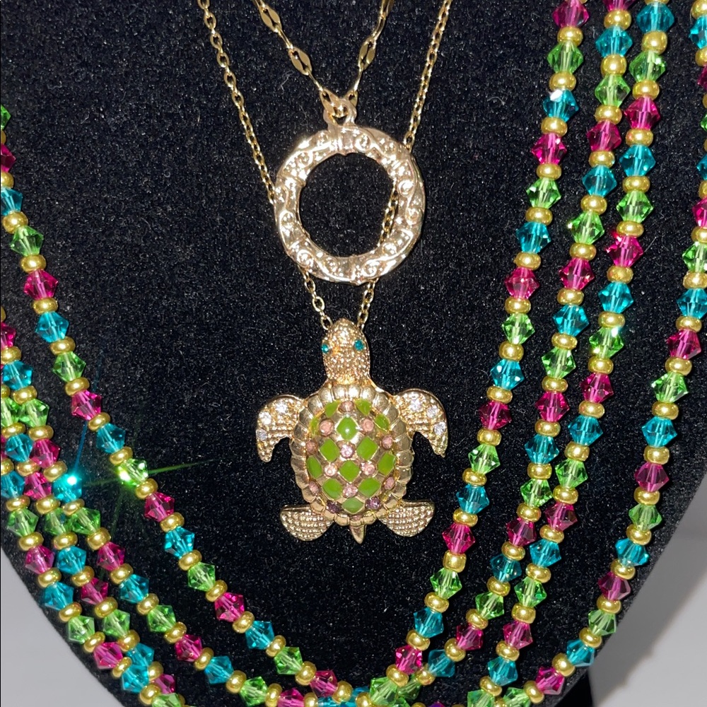 Multicolor Beaded Necklace With Turtle Pendant-224 - image 2